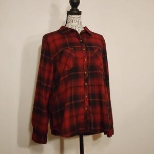 Maurices Red and Black Plaid Button Down Shirt